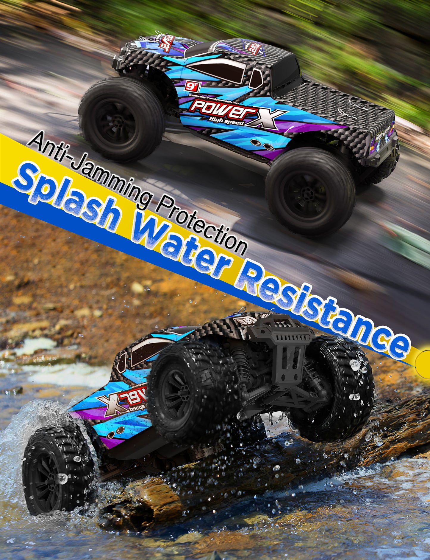 ASPEXEL RC Truck 1:18 High Speed w/2.4Ghz 4x4 Waterproof Off Road LedLight and Two Rechargeable Batteries for Kid, Adult
